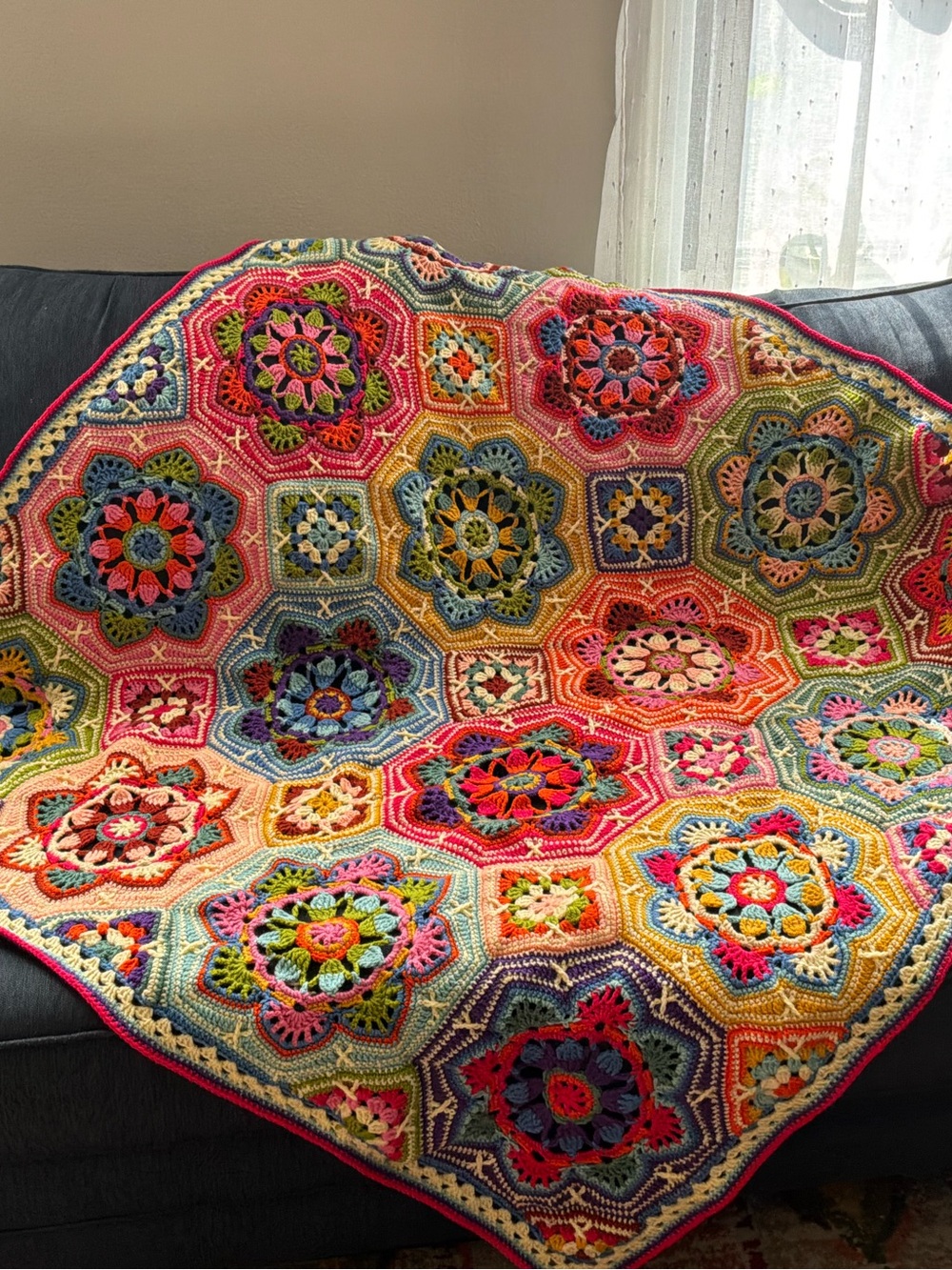 Handmade Multicolor Crochet Hexagon Throw Blanket - Vibrant Home Accent